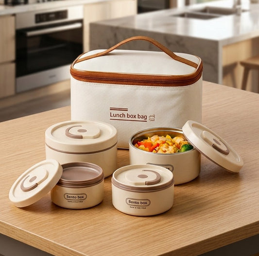 Ensemble Boîtes à Repas Isothermes en Inox avec Sac Isotherme Assorti